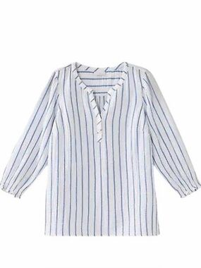 J. Jill Blue & White Striped Gauze Blouse size medium